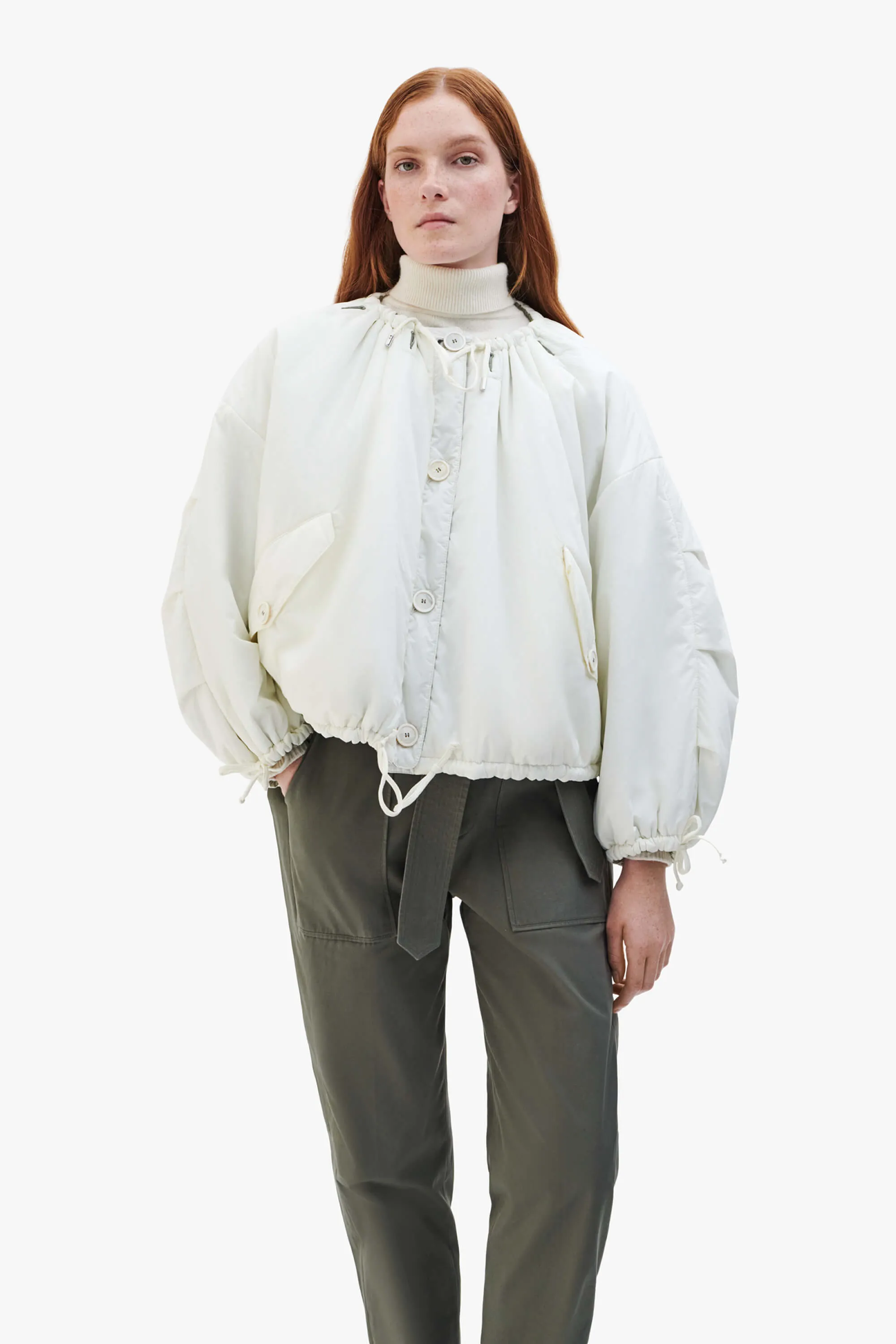 Parachute Quilt Bomber - White / Pale Sage