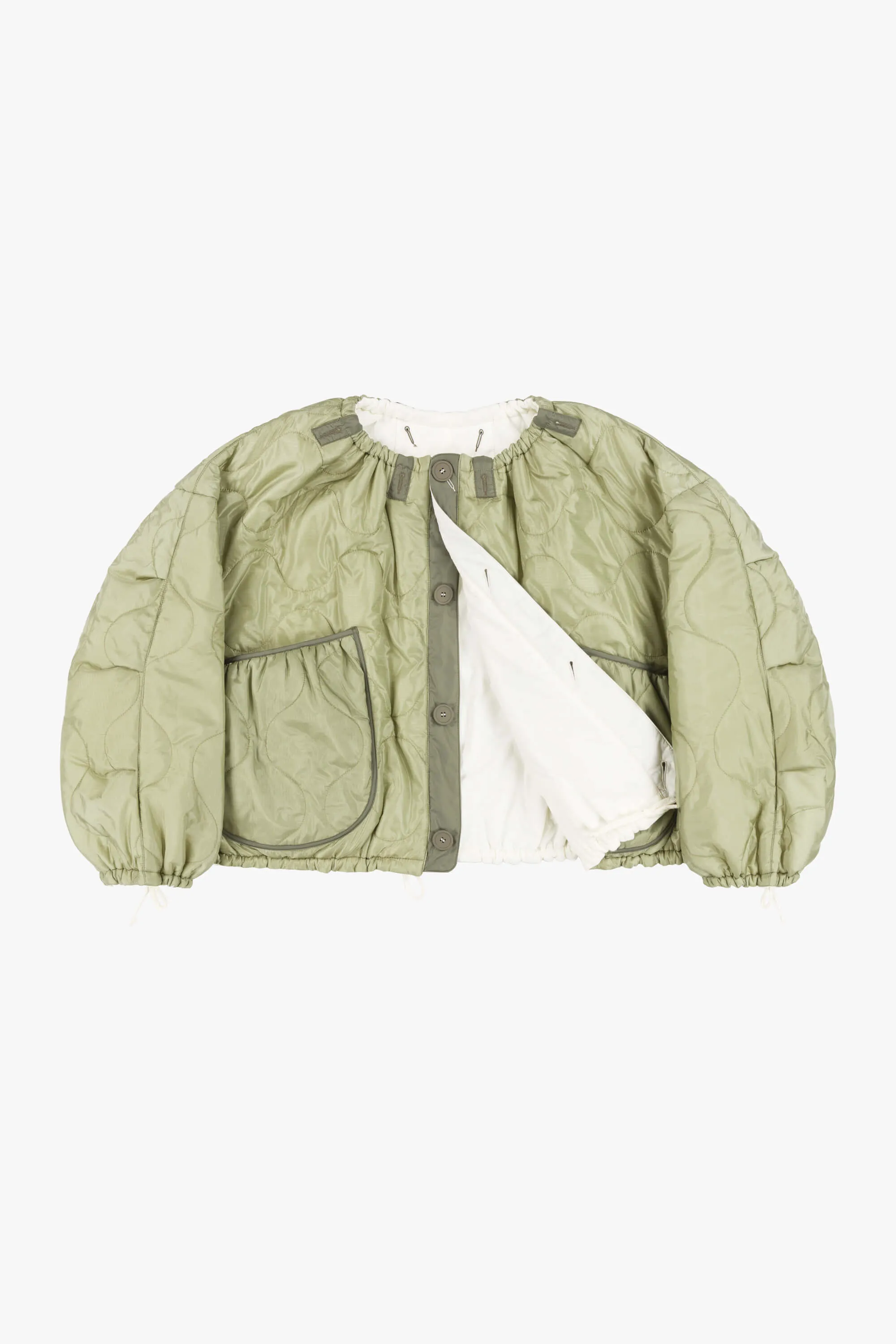 Parachute Quilt Bomber - White / Pale Sage