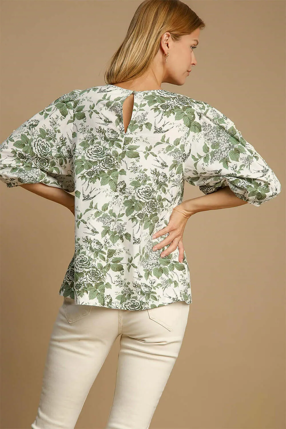 Paris is Waiting Floral and Lace Trim Blouse in Sage
