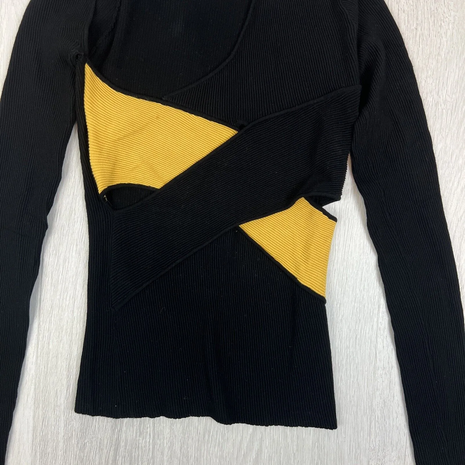 P.E Nation Womens Black Ribbed Cutout Activewear Long Sleeve Top Size Small