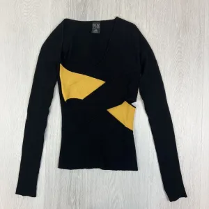 P.E Nation Womens Black Ribbed Cutout Activewear Long Sleeve Top Size Small