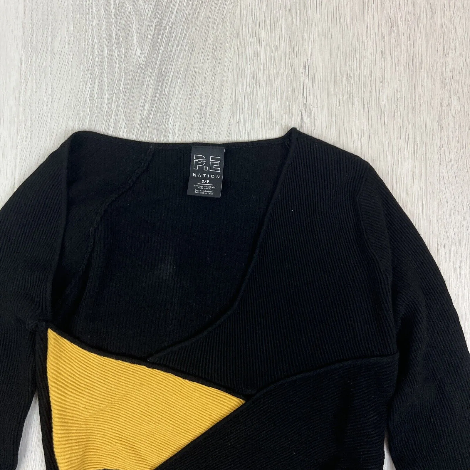 P.E Nation Womens Black Ribbed Cutout Activewear Long Sleeve Top Size Small