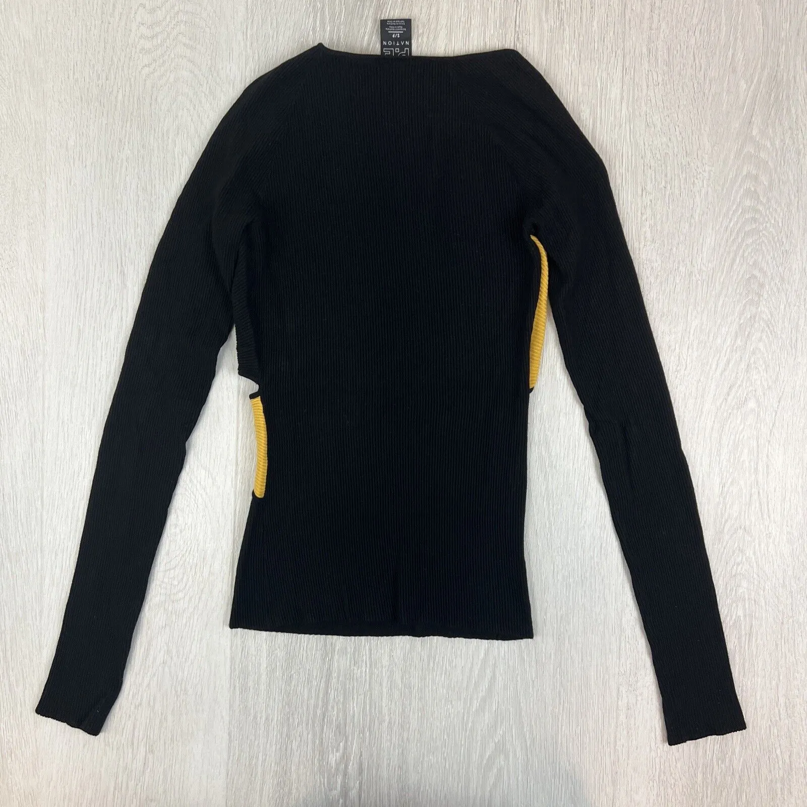 P.E Nation Womens Black Ribbed Cutout Activewear Long Sleeve Top Size Small