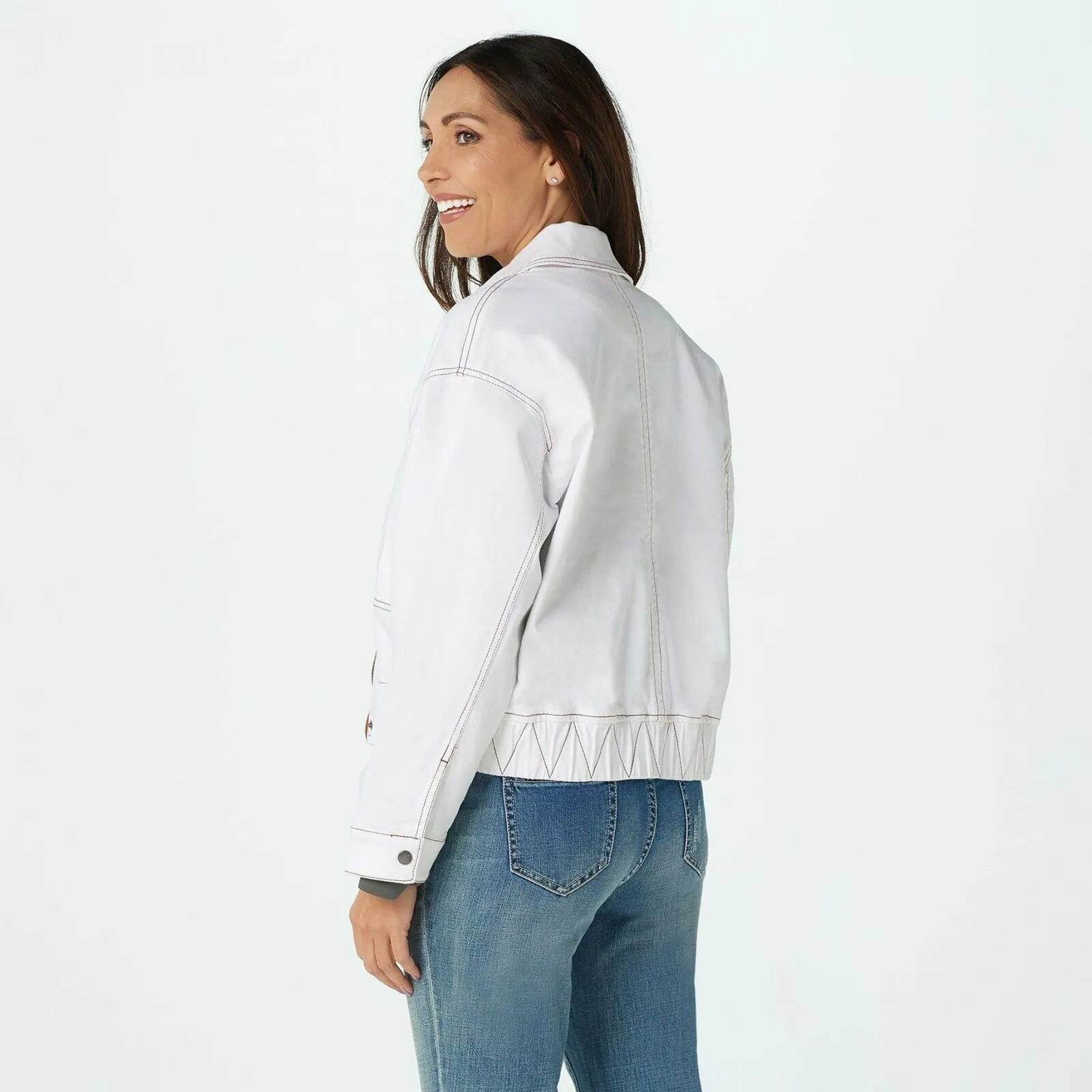 Peace Love World Boss Lady Denim Jacket White Small