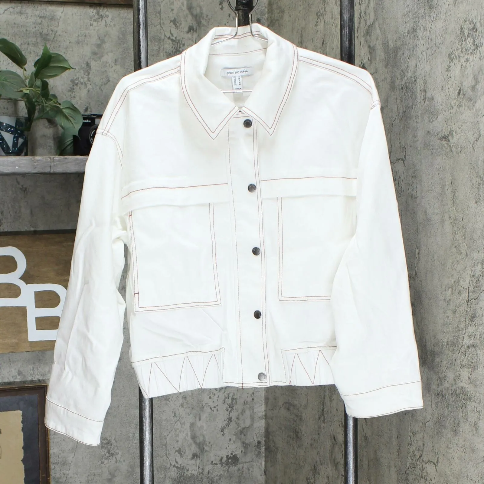 Peace Love World Boss Lady Denim Jacket White Small