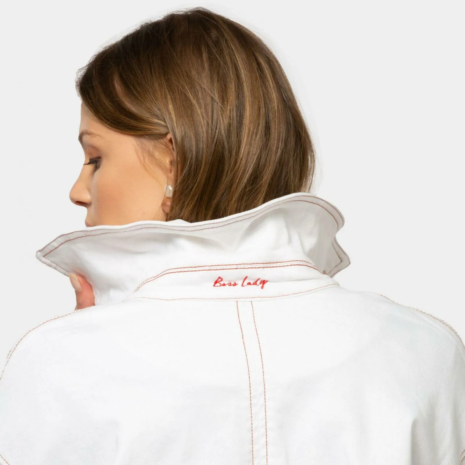 Peace Love World Boss Lady Denim Jacket White Small