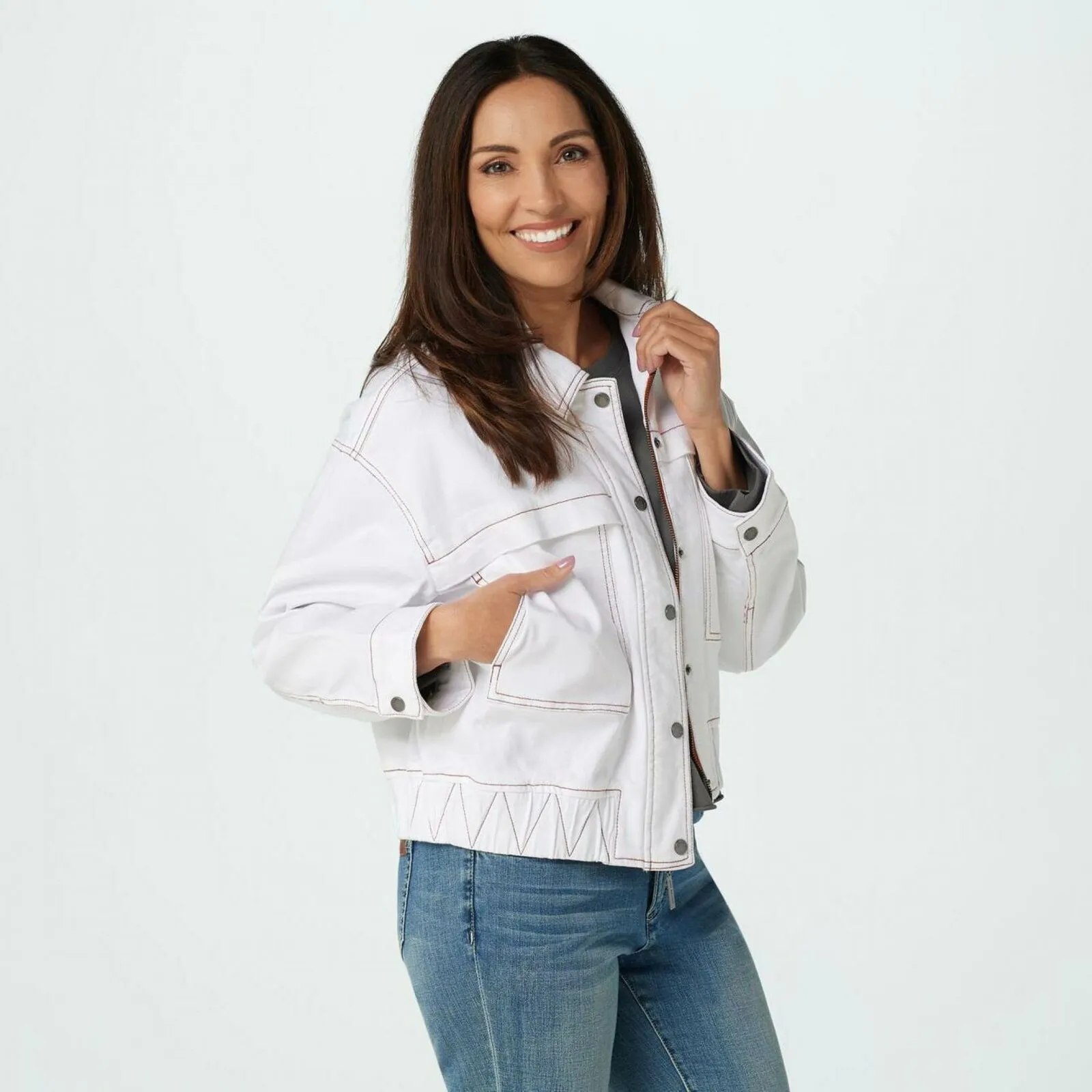Peace Love World Boss Lady Denim Jacket White Small
