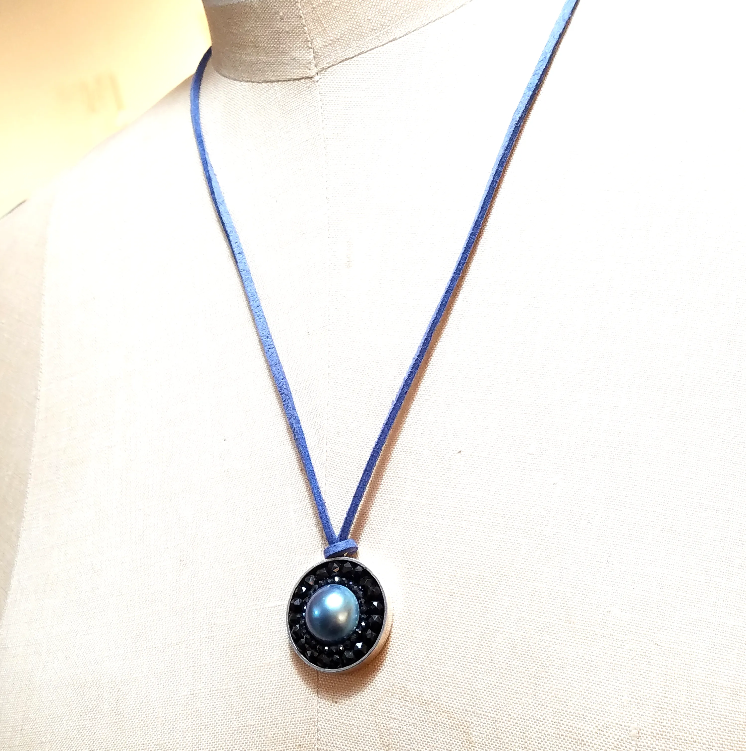 Peacock Mabe Pearl and Black Sapphire Mosaic Necklace