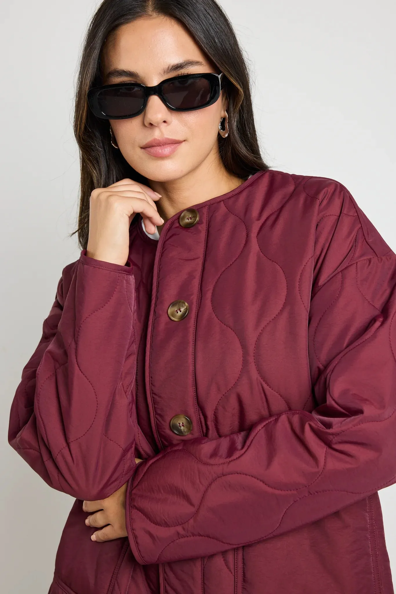 Peak Oversized Padded Shell Jacket Burgundy