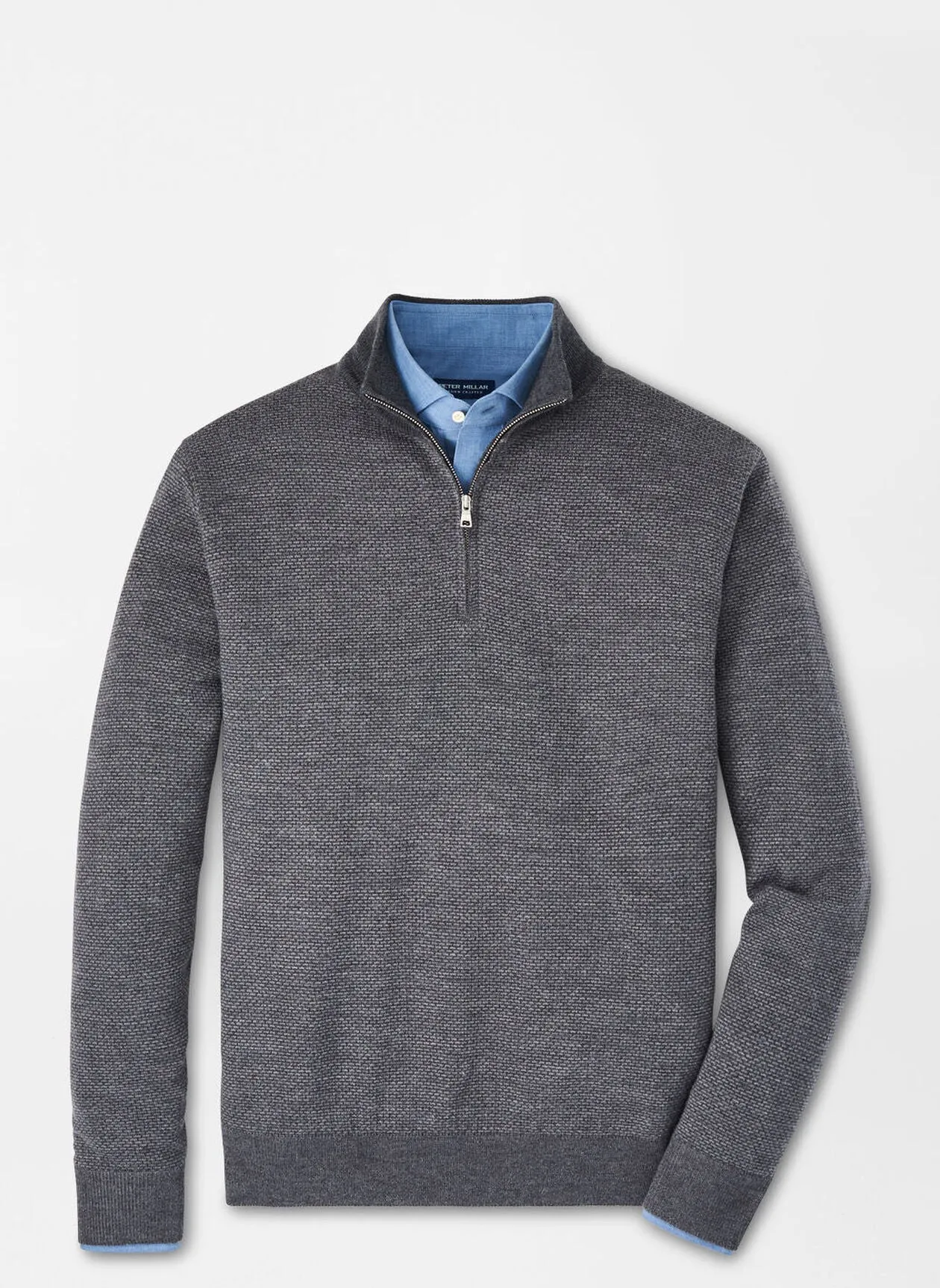 Peter Millar Mens Tailored Fit Ashland Quarter-Zip Sweater - CHARCOAL