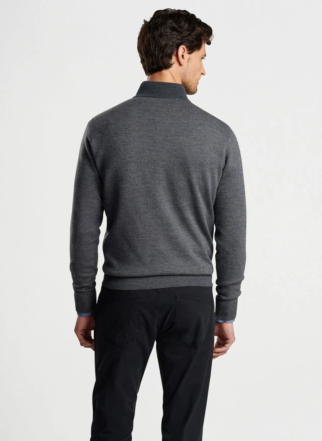Peter Millar Mens Tailored Fit Ashland Quarter-Zip Sweater - CHARCOAL