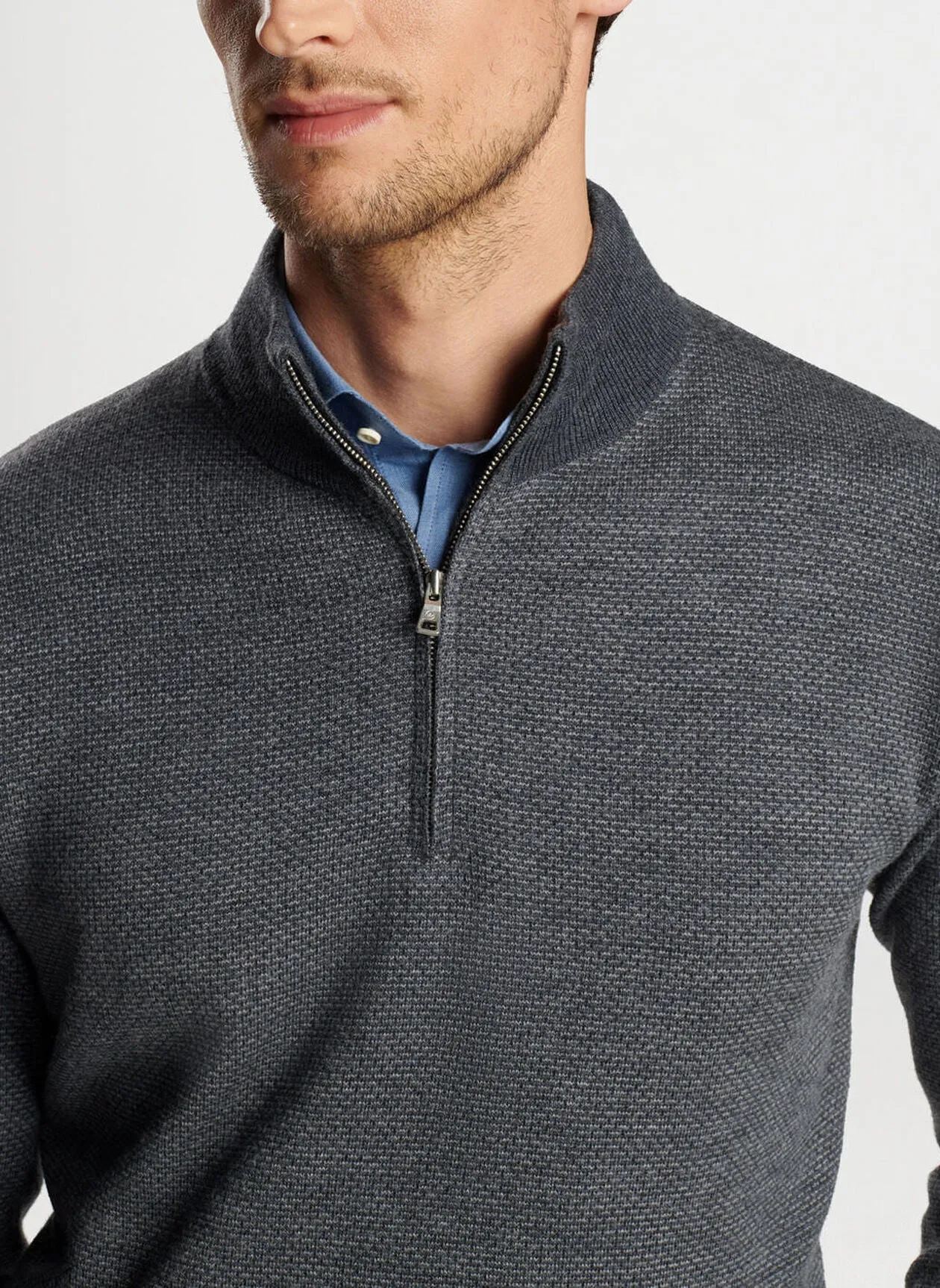 Peter Millar Mens Tailored Fit Ashland Quarter-Zip Sweater - CHARCOAL