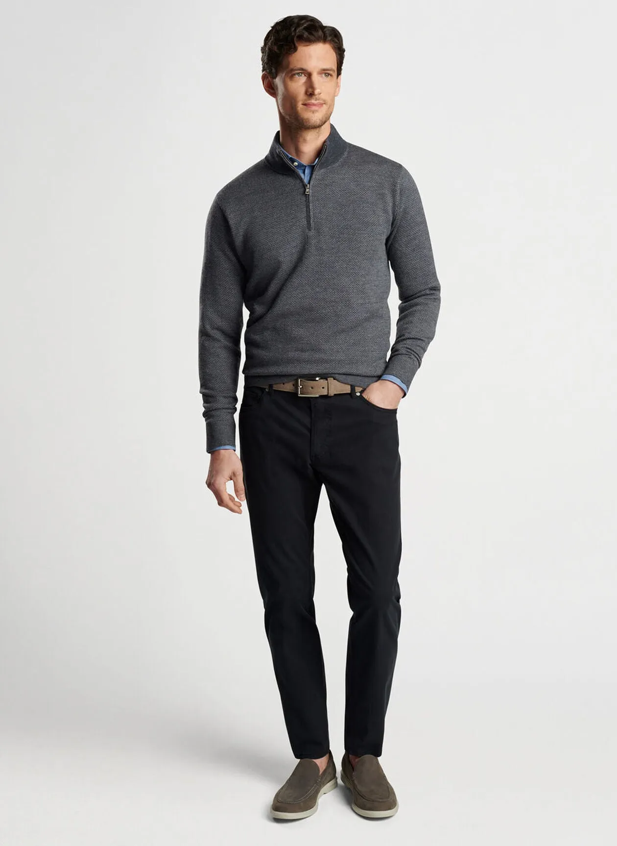 Peter Millar Mens Tailored Fit Ashland Quarter-Zip Sweater - CHARCOAL
