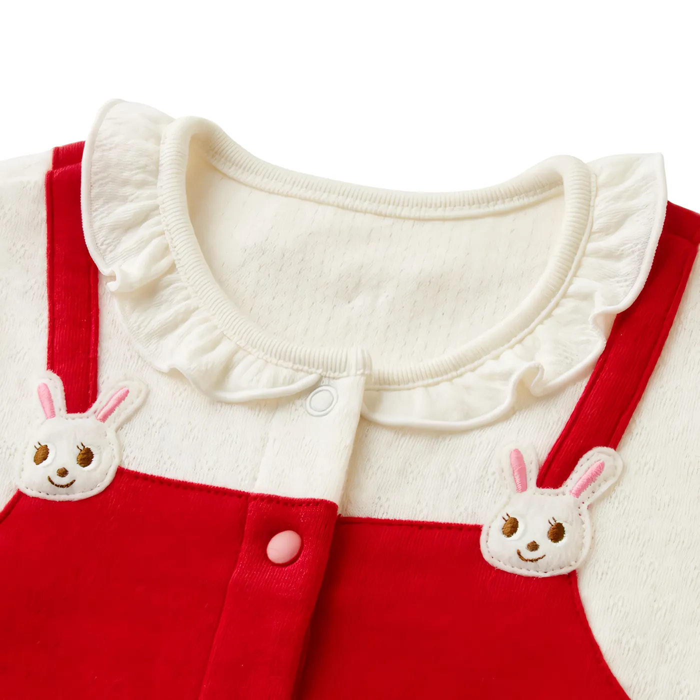 Pinafore-Style Coverall with Smiling Bunnies