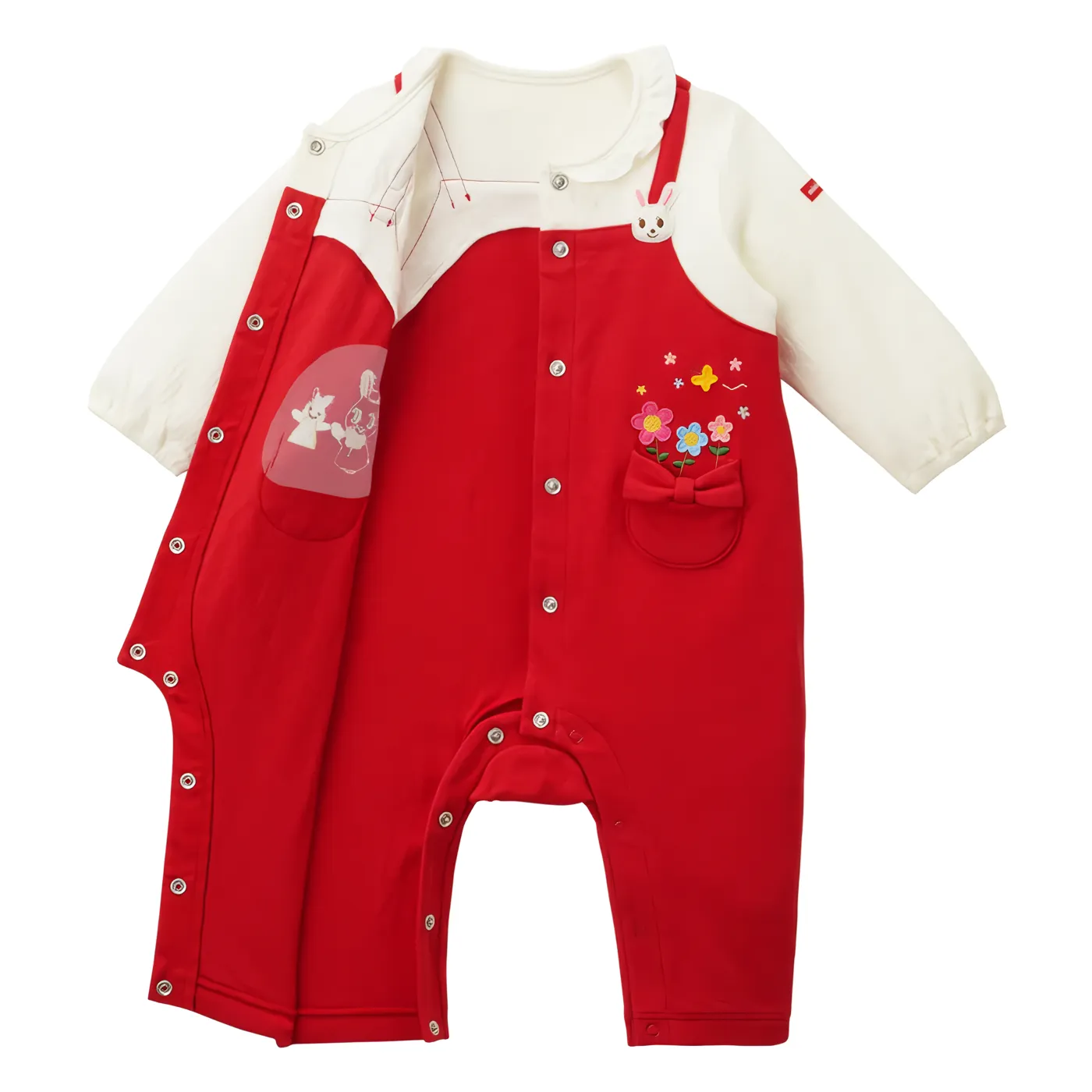 Pinafore-Style Coverall with Smiling Bunnies