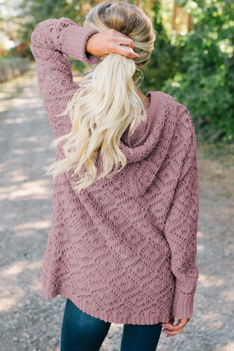 Pink Knit Hooded Cardigan