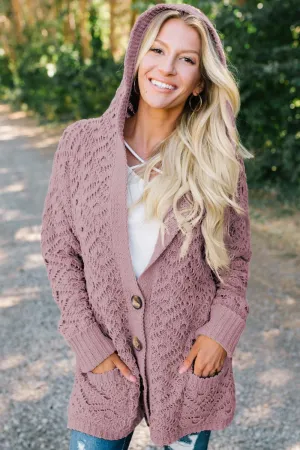 Pink Knit Hooded Cardigan