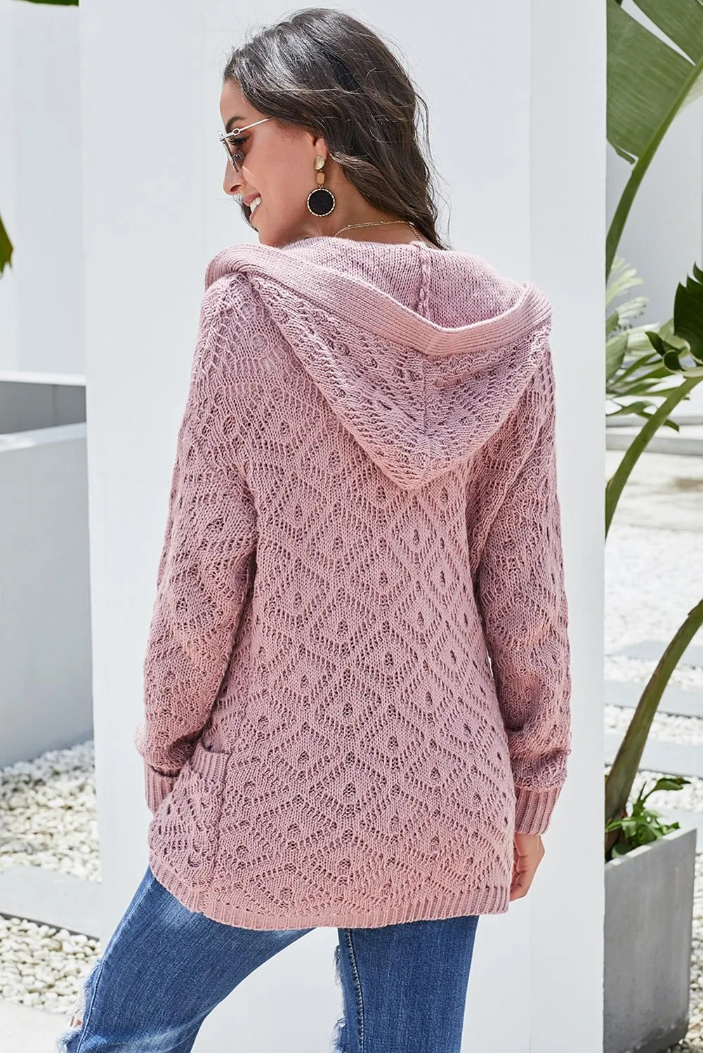 Pink Knit Hooded Cardigan