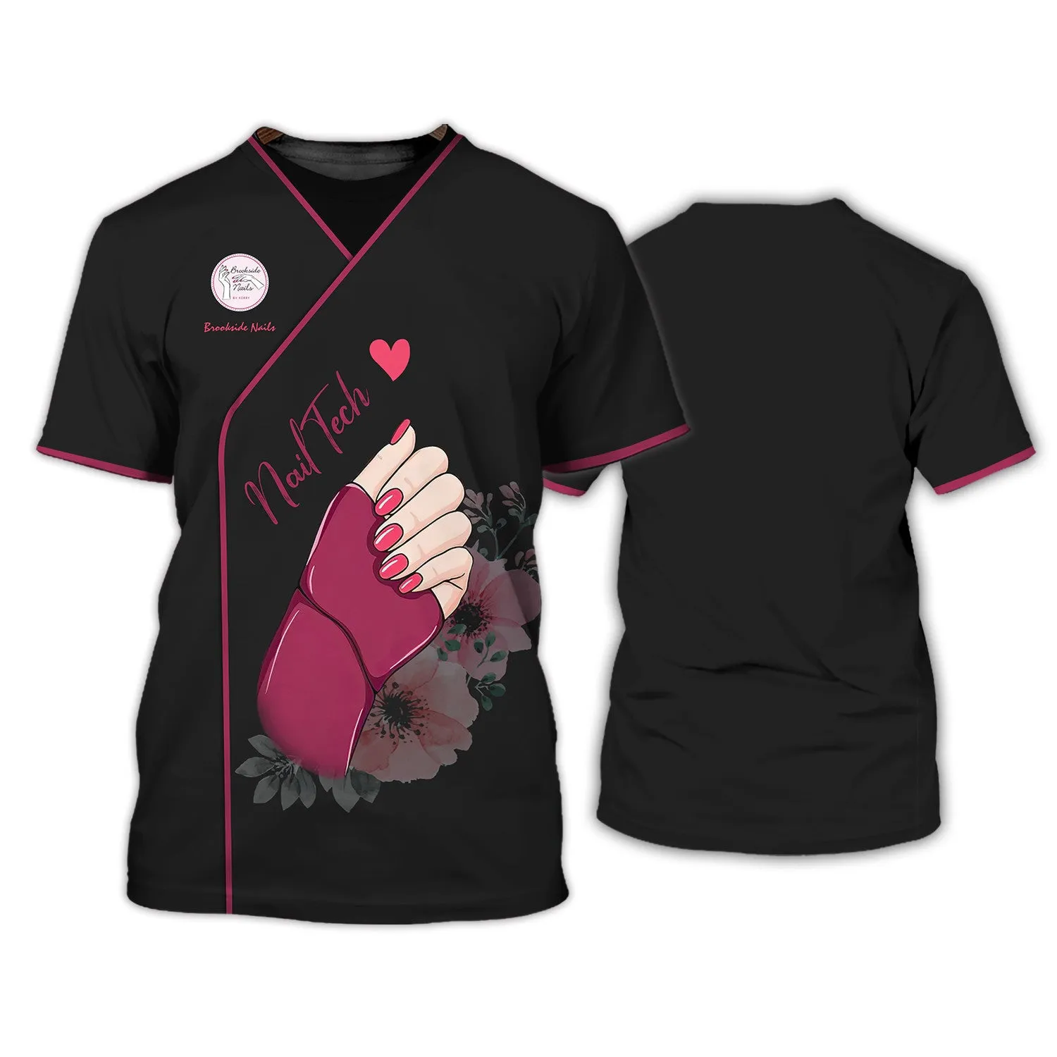 Pink Nail Artist T shirt Custom Nail Salon Uniform Manicurist Tee Shirt [Non Workwear]