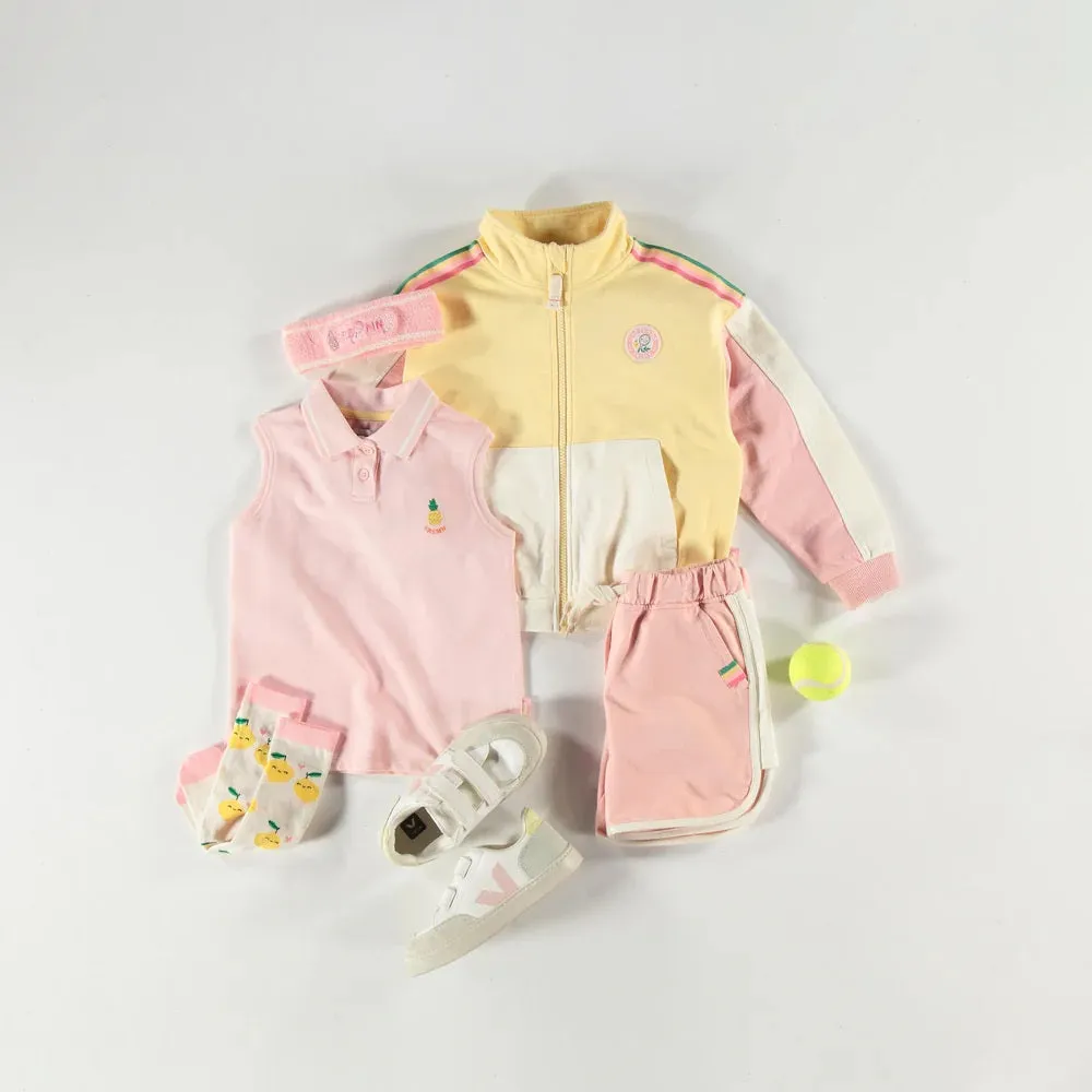Pink sleeveless polo-neck t-shirt in piqué