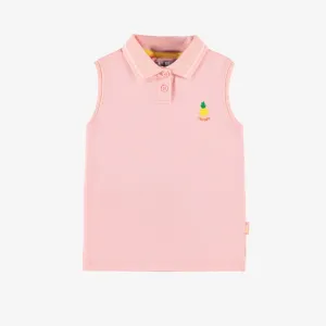 Pink sleeveless polo-neck t-shirt in piqué