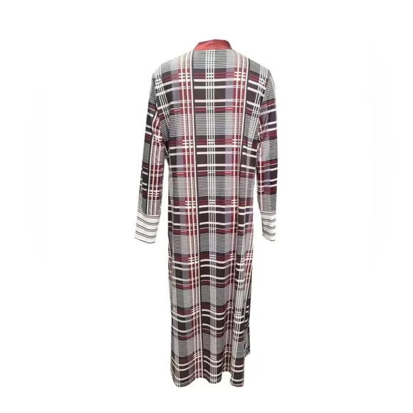 Plaid Print Long Length Knit Cardigan