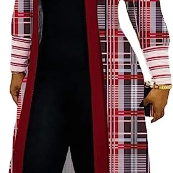 Plaid Print Long Length Knit Cardigan