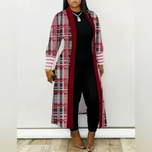 Plaid Print Long Length Knit Cardigan