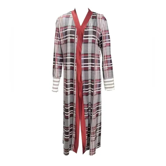 Plaid Print Long Length Knit Cardigan