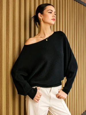 Plain Cold Shoulder Loose Sweater
