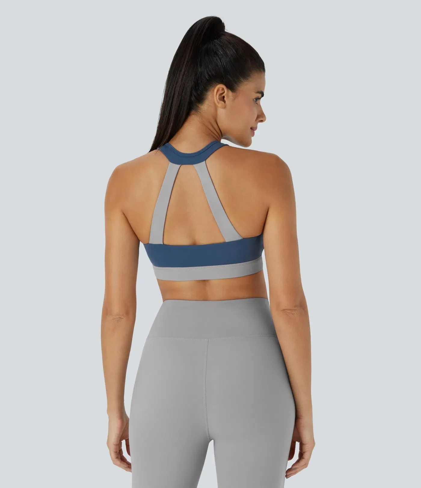 Plush Low Support Backless Ruched Color Block Yoga Sports Bra – Soft & Stylish