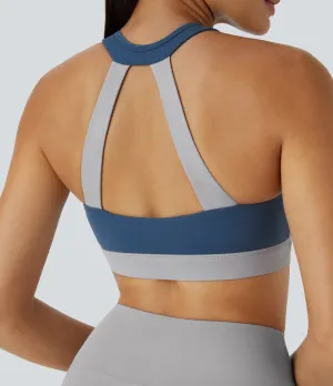 Plush Low Support Backless Ruched Color Block Yoga Sports Bra – Soft & Stylish
