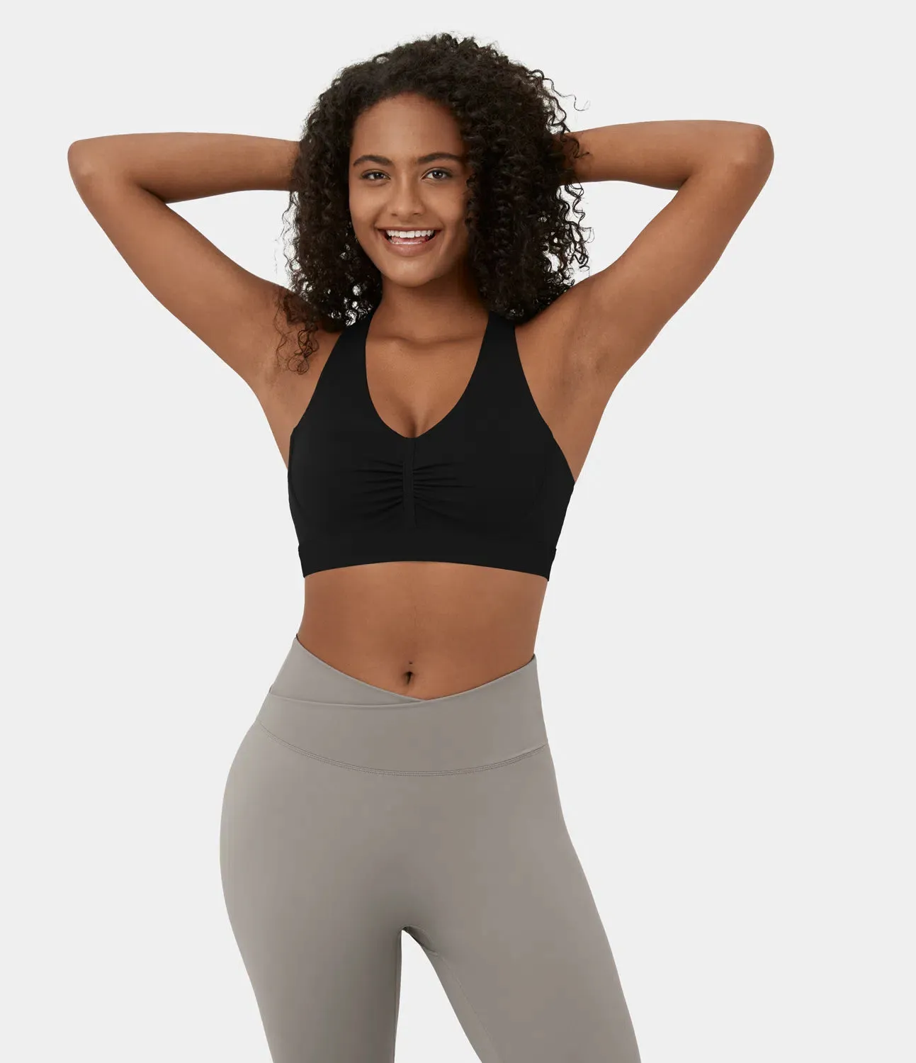 Plush Low Support Backless Ruched Color Block Yoga Sports Bra – Soft & Stylish