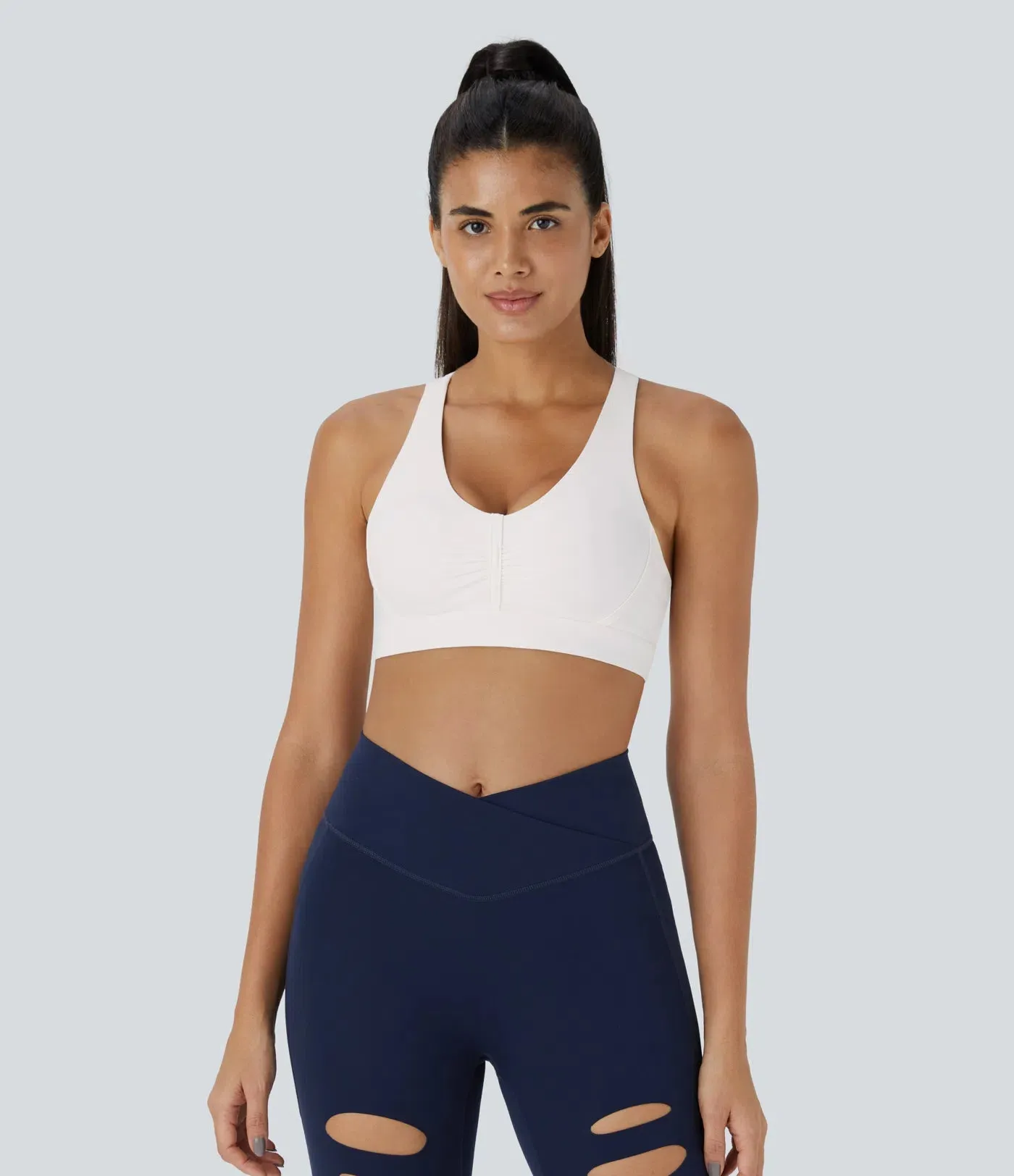 Plush Low Support Backless Ruched Color Block Yoga Sports Bra – Soft & Stylish