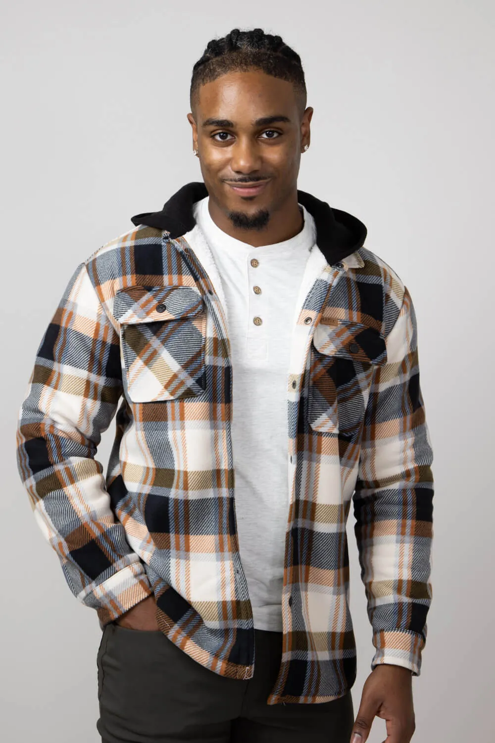 Polar Hooded Shirt Jacket for Men in Off White | MTJ05213F4-OFFWHITE