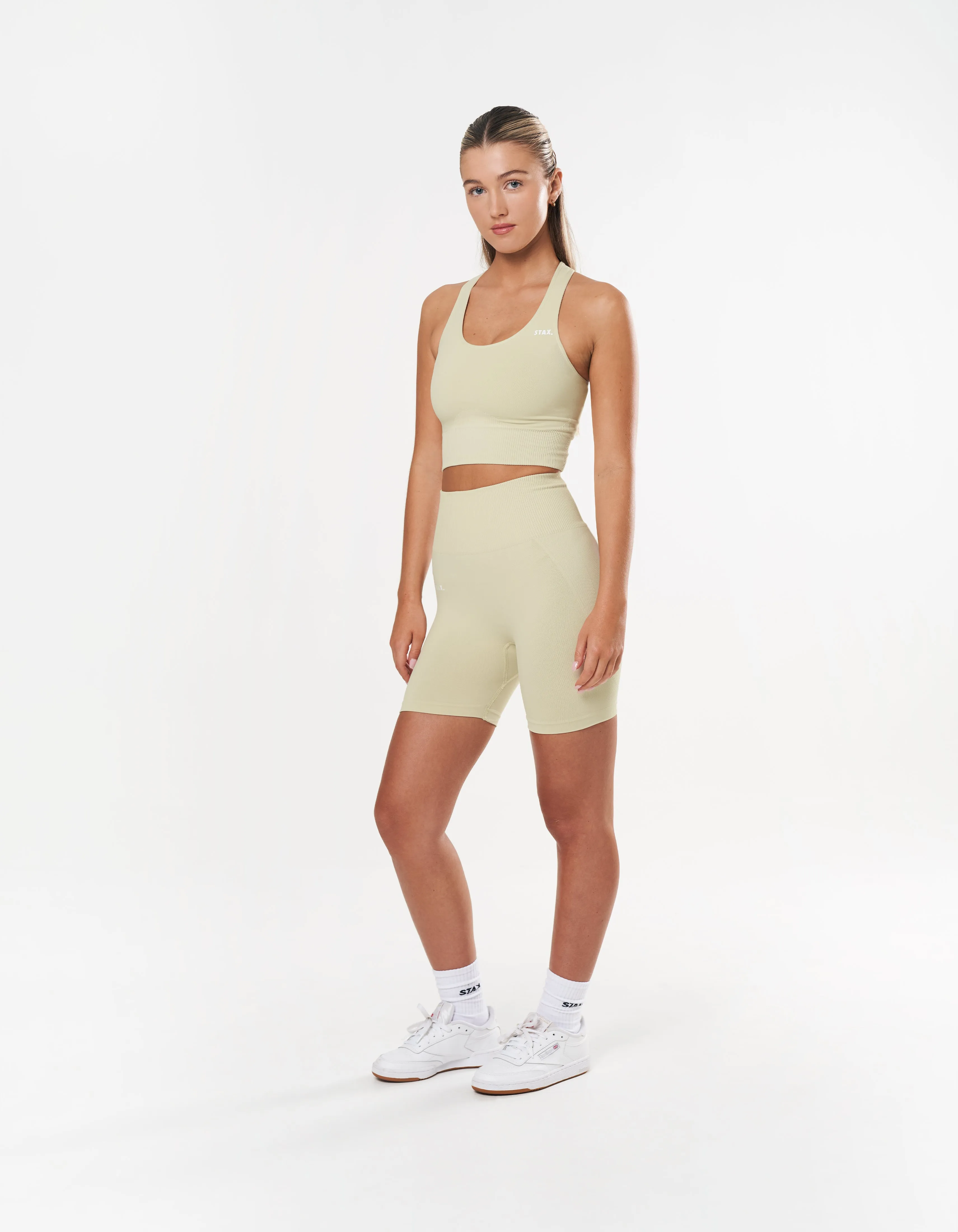 Premium Seamless Midi Bike Shorts - Vanilla Essence
