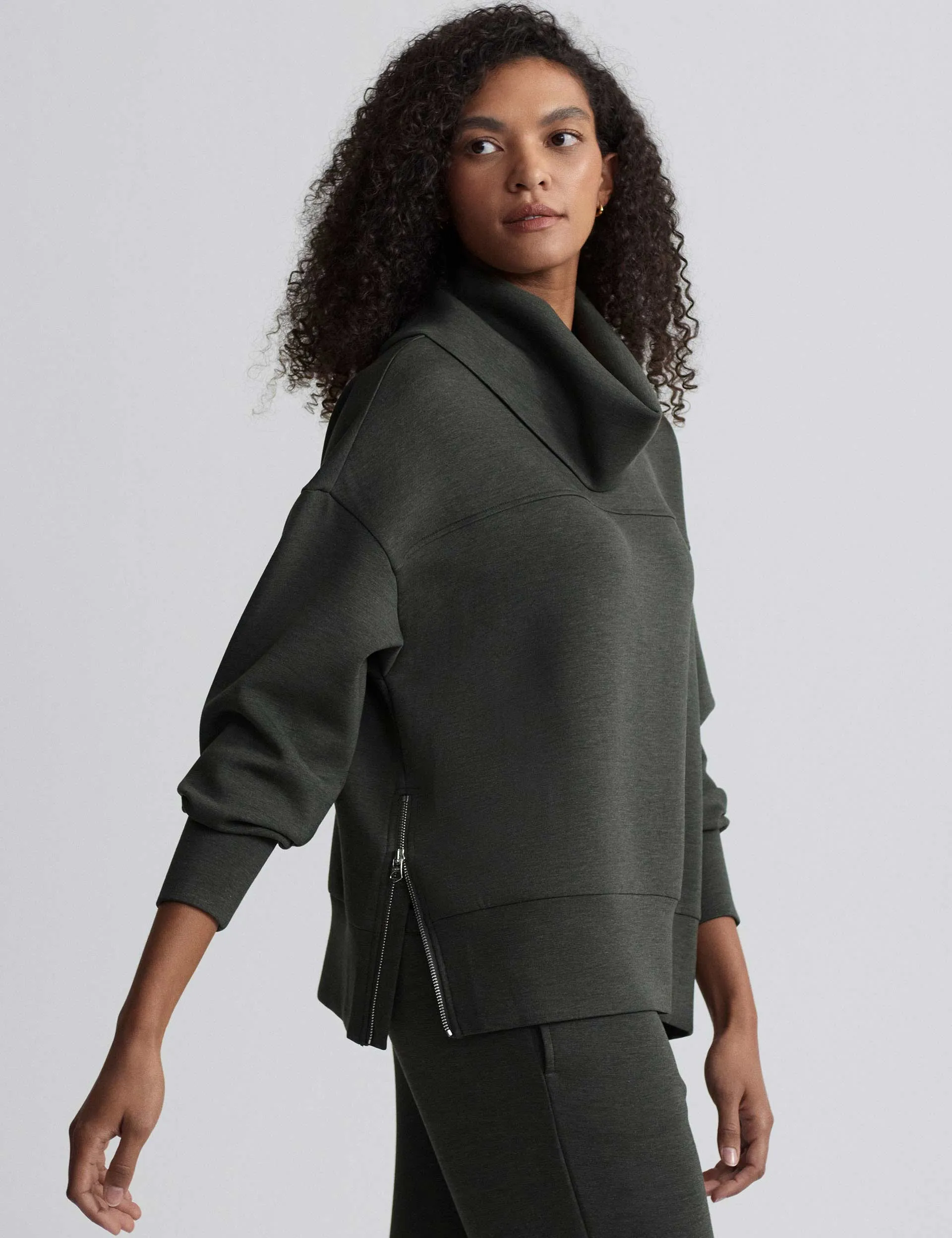 Priya Longline Sweat - Olive Marl