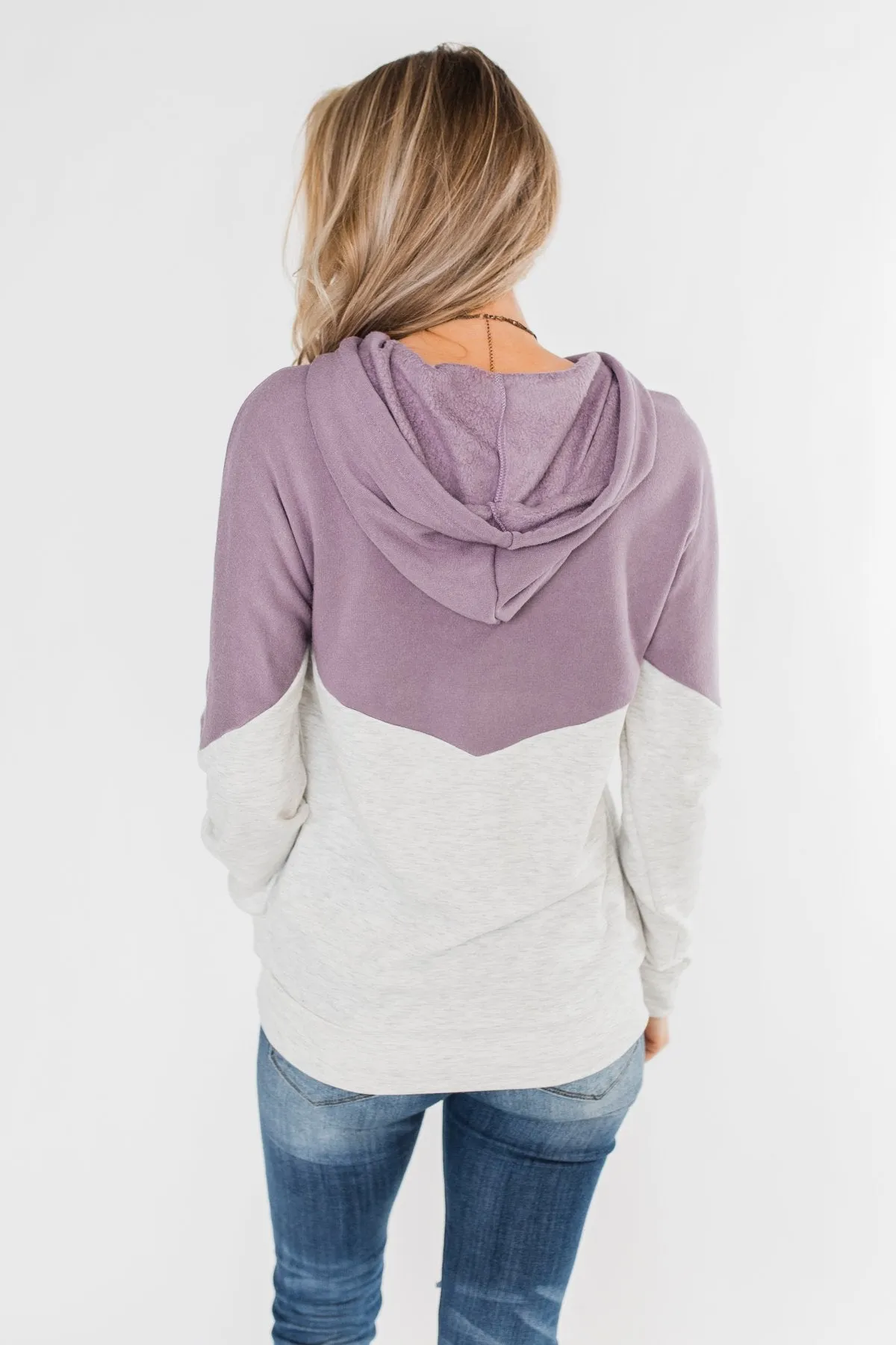 Promise Me Color Block Hoodie- Heather Grey & Lilac