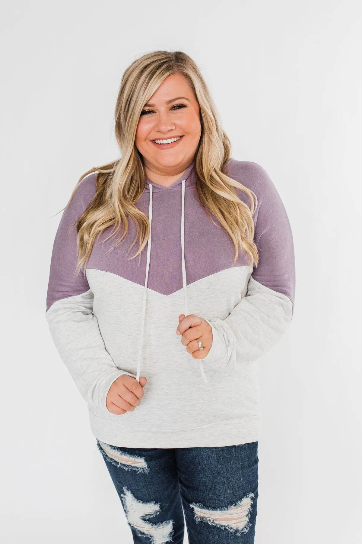 Promise Me Color Block Hoodie- Heather Grey & Lilac