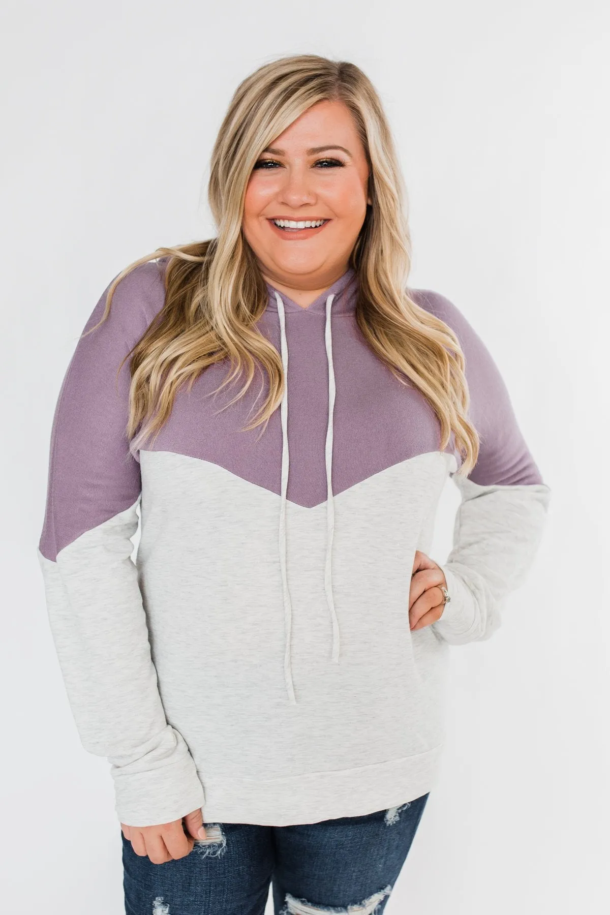 Promise Me Color Block Hoodie- Heather Grey & Lilac