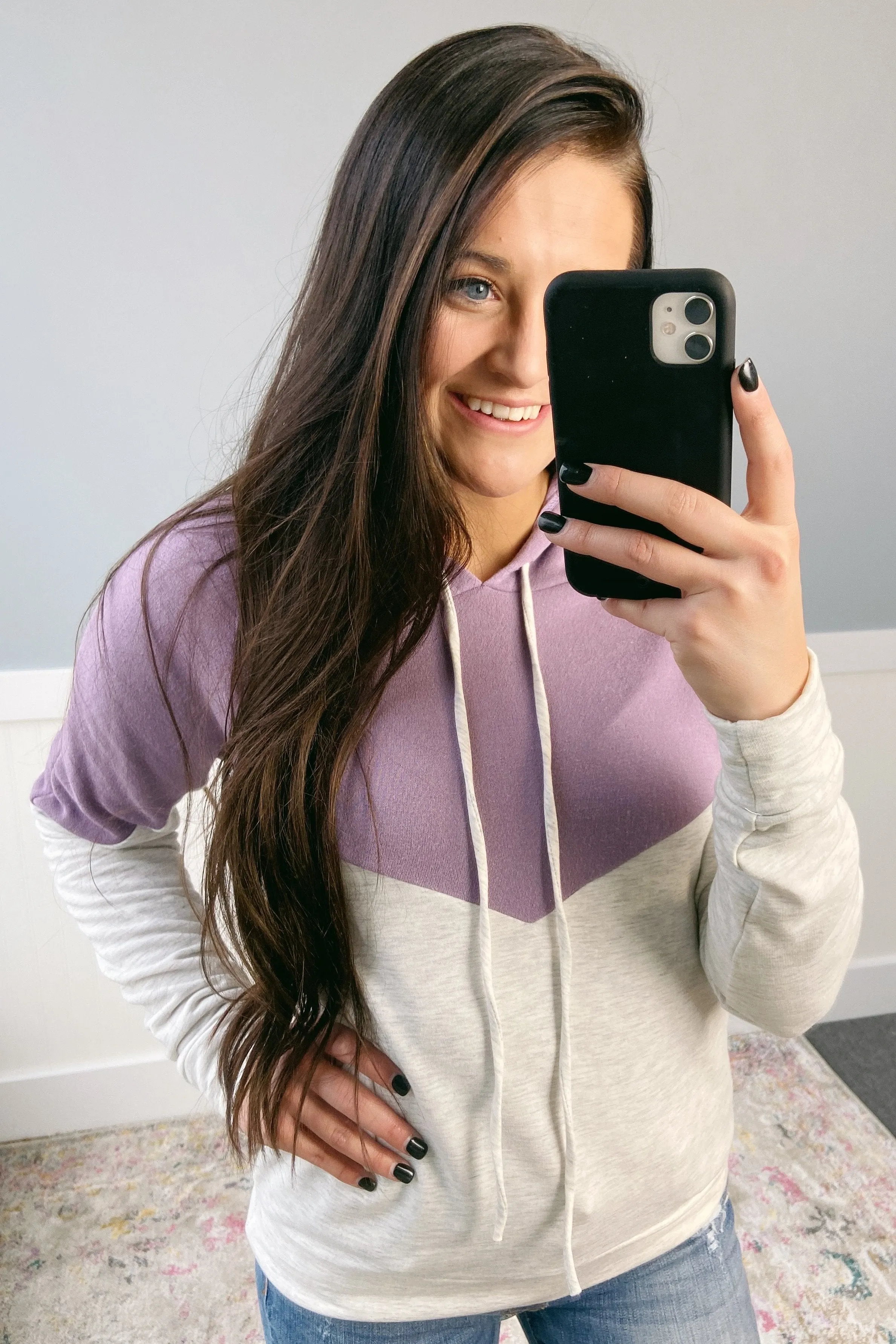 Promise Me Color Block Hoodie- Heather Grey & Lilac