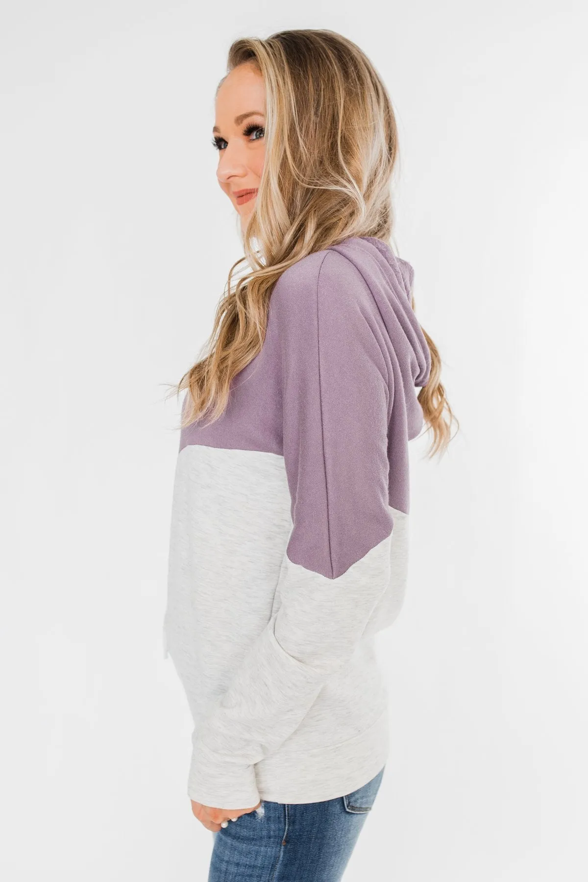 Promise Me Color Block Hoodie- Heather Grey & Lilac