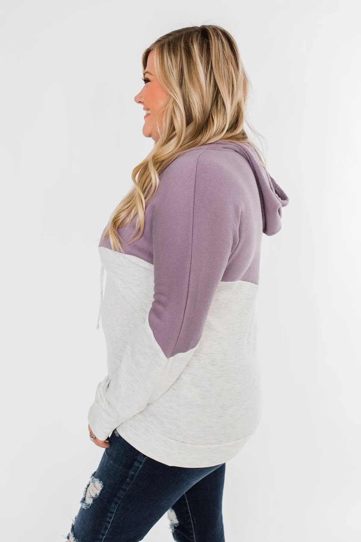 Promise Me Color Block Hoodie- Heather Grey & Lilac