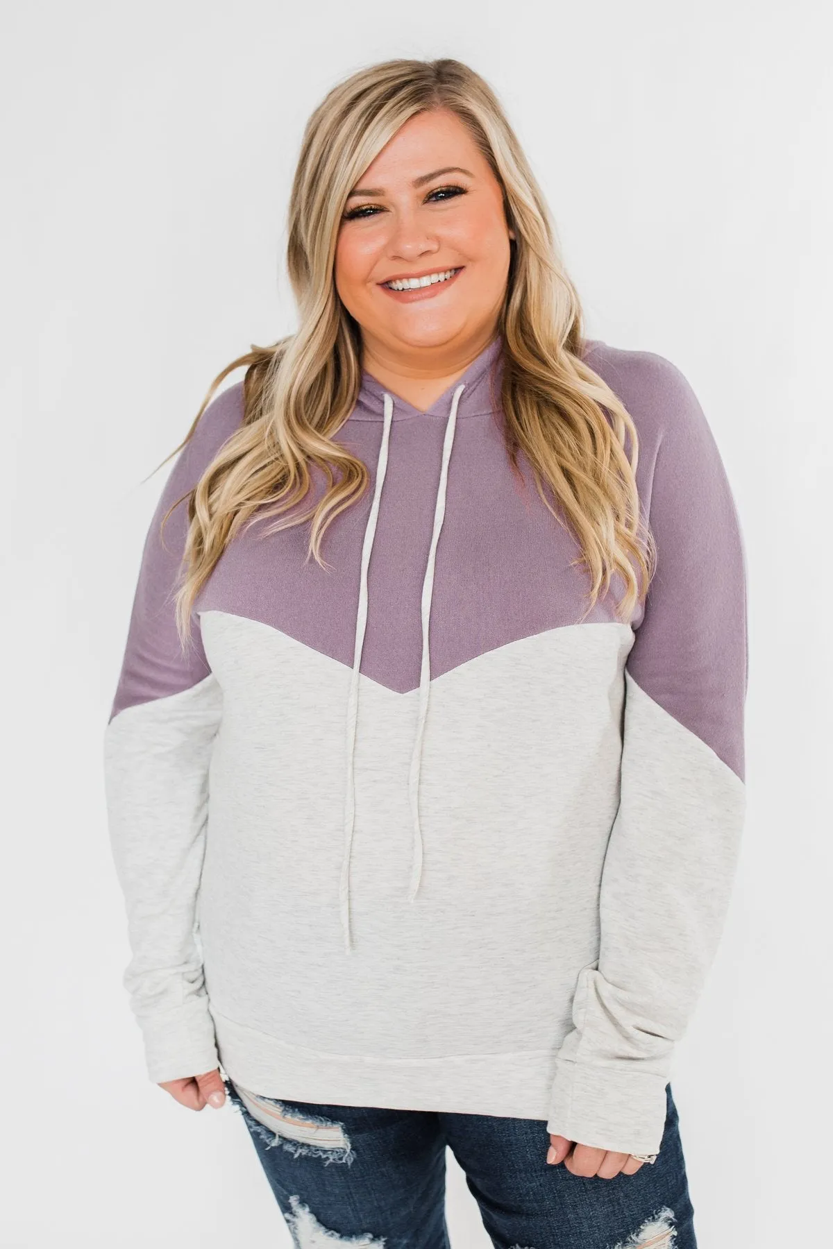 Promise Me Color Block Hoodie- Heather Grey & Lilac