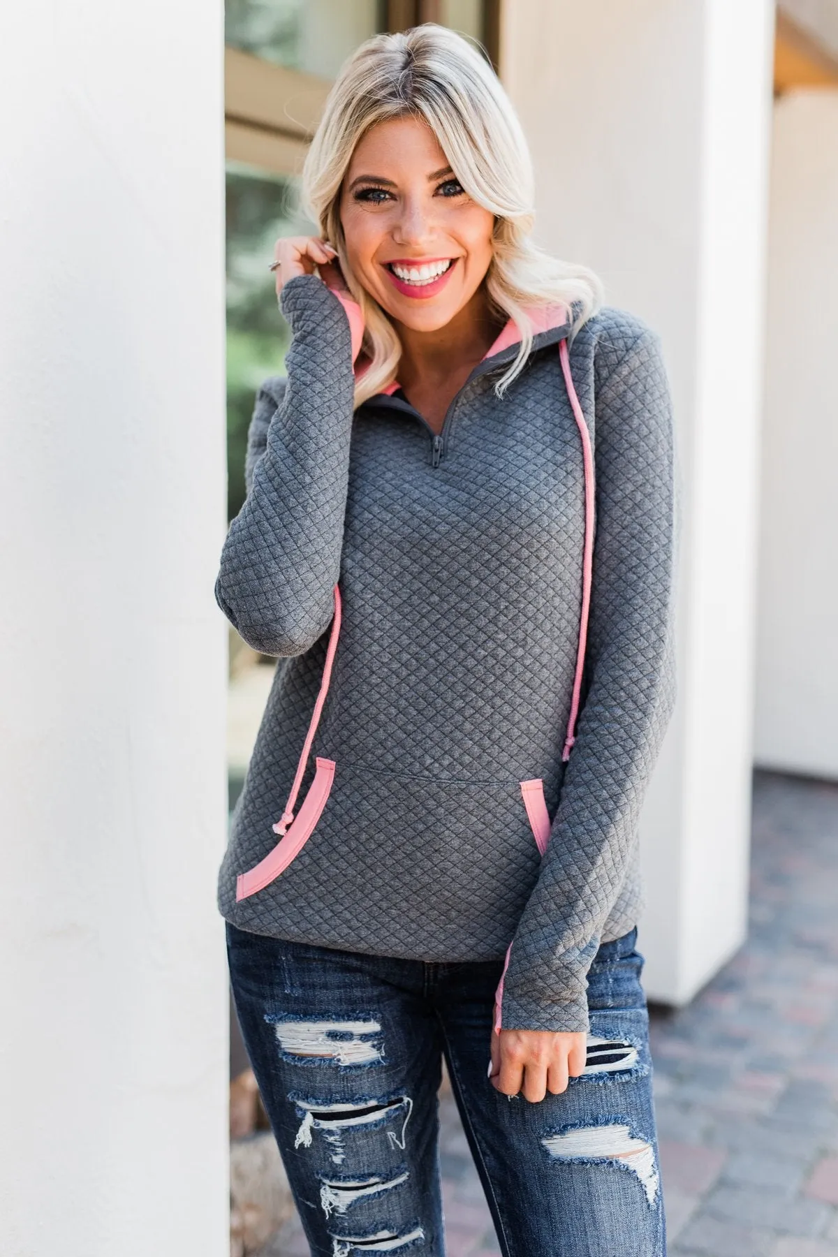Pulse Exclusive Quarter Zip Quilted Pullover- Charcoal