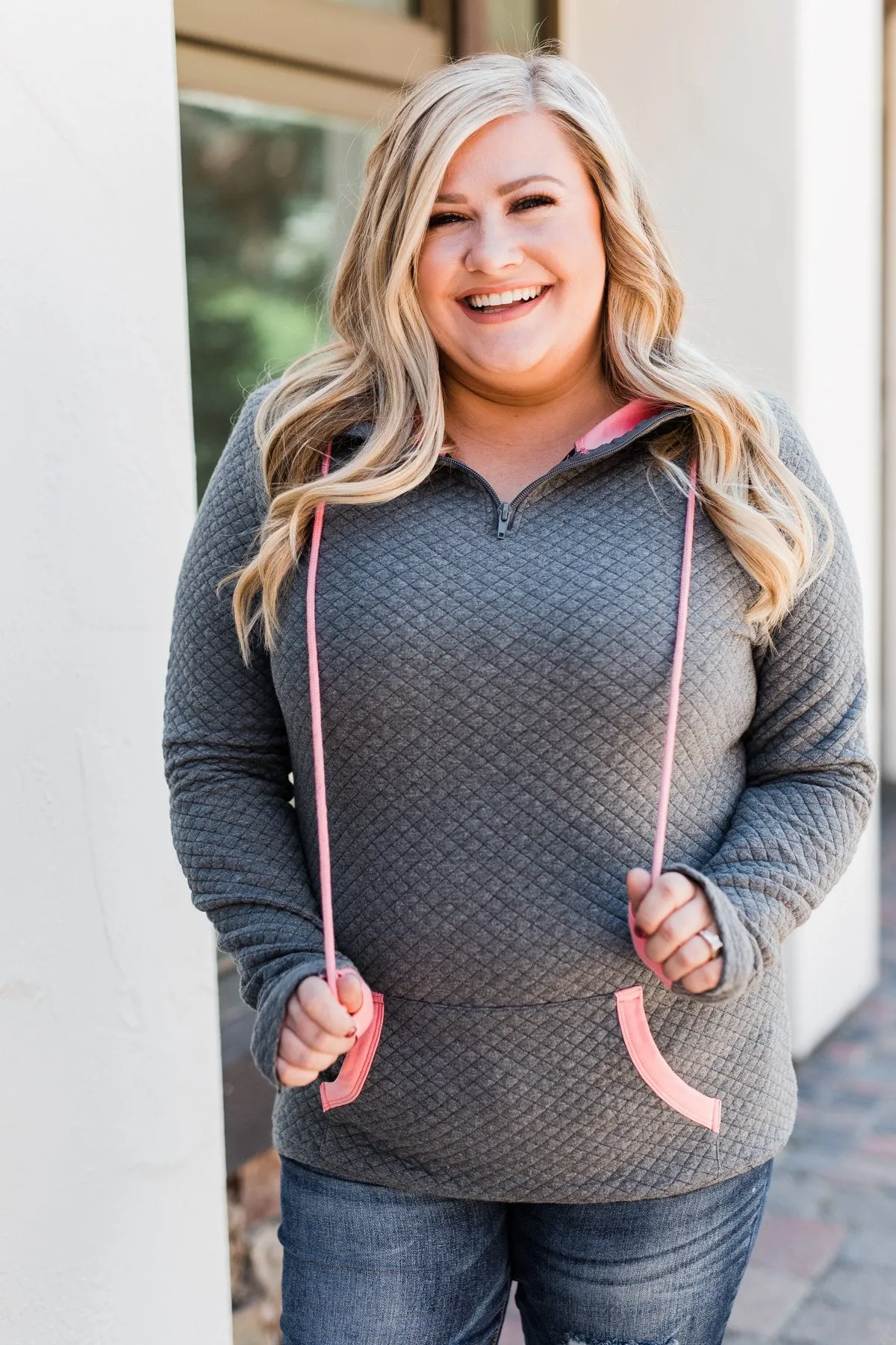 Pulse Exclusive Quarter Zip Quilted Pullover- Charcoal