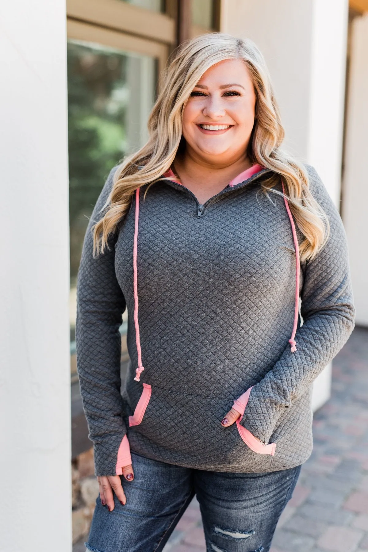 Pulse Exclusive Quarter Zip Quilted Pullover- Charcoal
