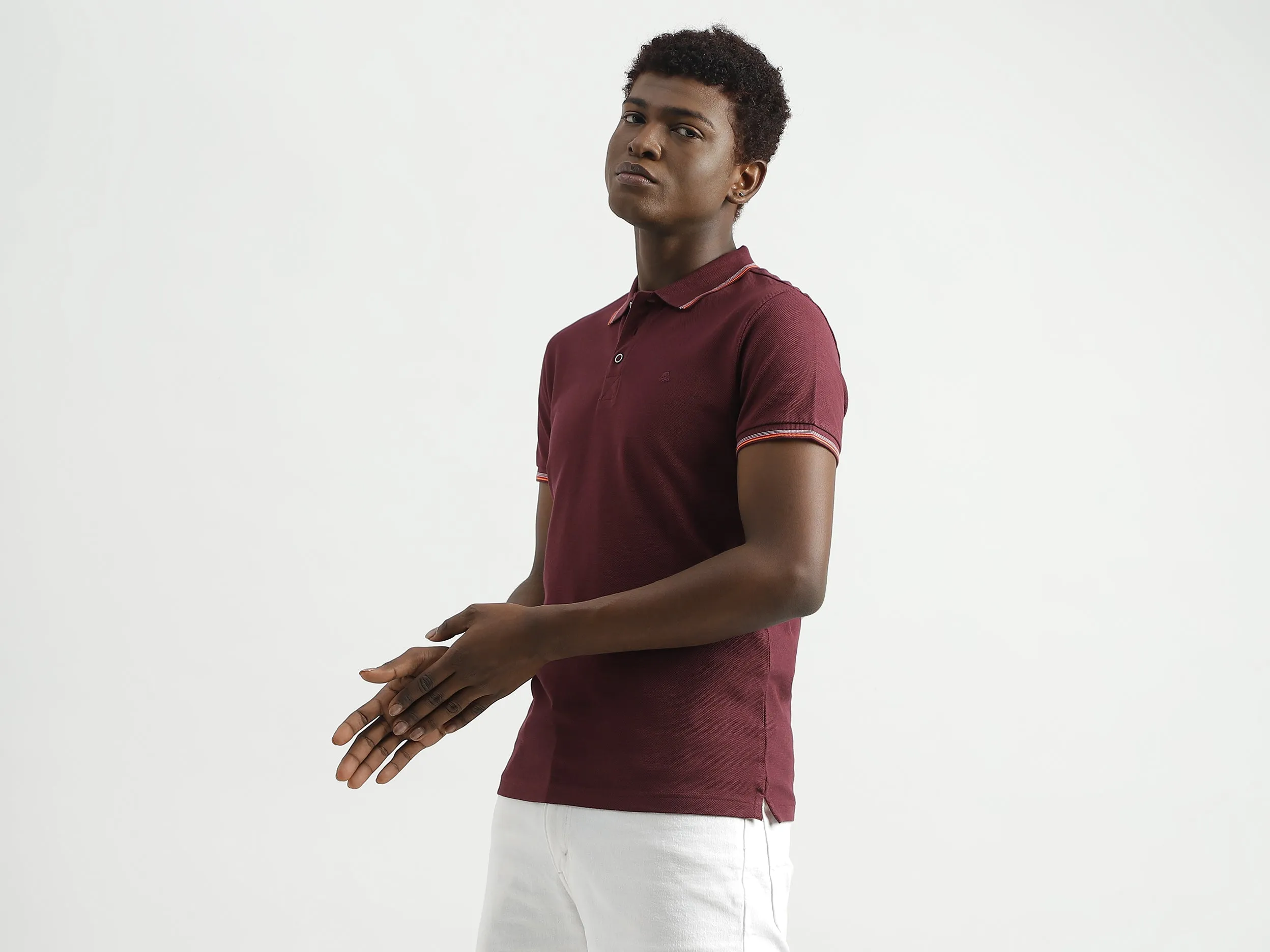 Pure Cotton Textured Short Sleeve Polo Shirt