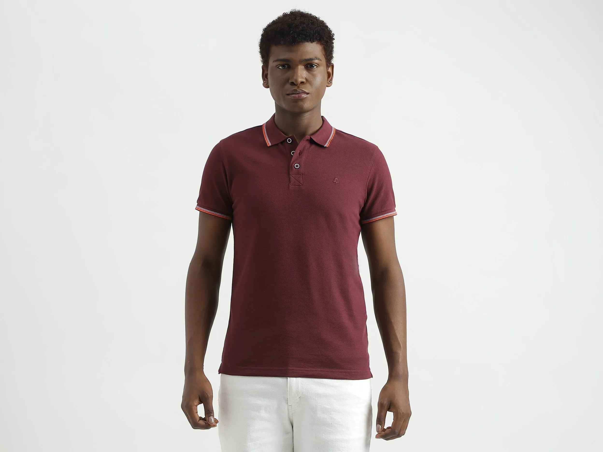 Pure Cotton Textured Short Sleeve Polo Shirt