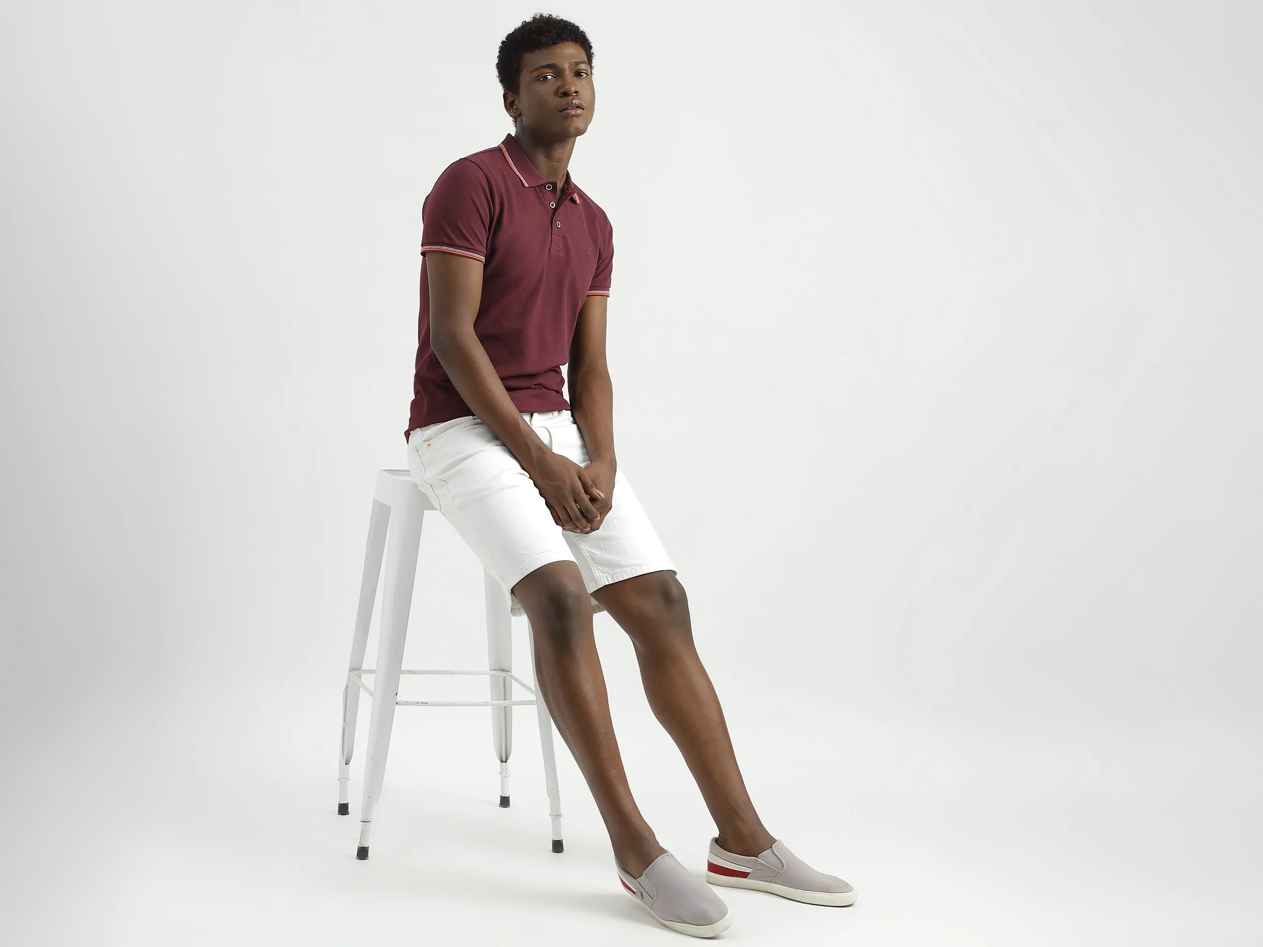 Pure Cotton Textured Short Sleeve Polo Shirt